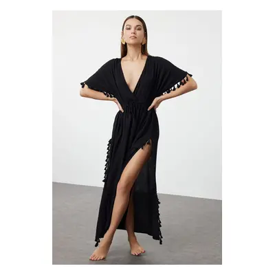 Trendyol Black Maxi Woven Tassel Beach Dress