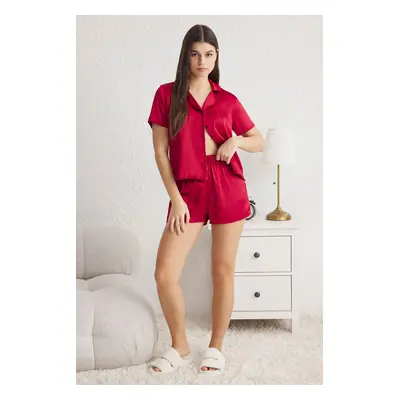 Trendyol Claret Red Satin Woven Pajama Set