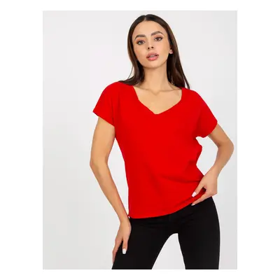 Red cotton V-neck t-shirt BASIC