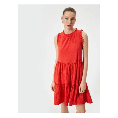 Koton Mini Flounce Ruffle Dress Textured Sleeveless Crew Neck