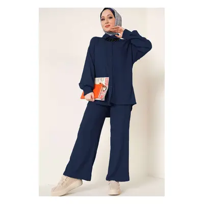 Bigdart T5858 Knitted Hijab Double Suit - C.Navy Blue