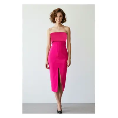 Trendyol Fuchsia Strapless Woven Chic Midi Dress