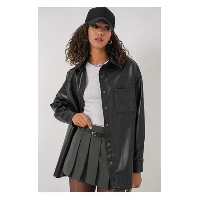 Bigdart Oversize Faux Leather Shirt - Black