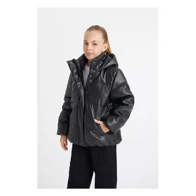 DEFACTO Girl's Water Repellent Water Repellent Hooded Zipper Snap Closure Puffer Coat