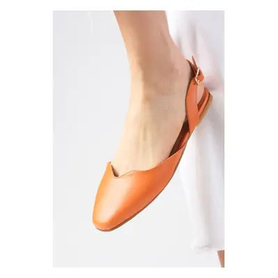 Mio Gusto Mayra Orange Color Open Back Blunt Toe Women's Ballerina Shoes