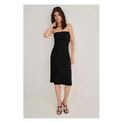 Trendyol Black Strapless A Line/Flare Cut Midi Knit Dress