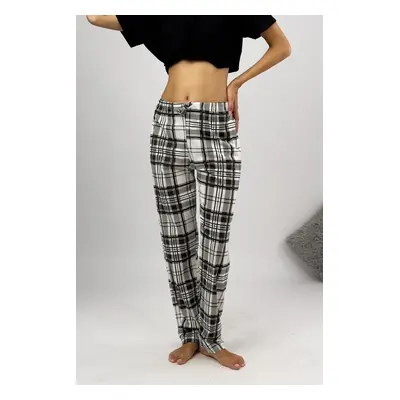 80156 Dewberry Women Pyjama Bottom-WHITE-BLACK