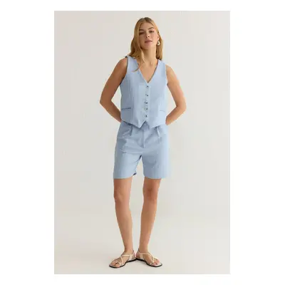 Trendyol Light Blue V-Neck Vest and Pocket Shorts Set Woven Bottom-Top Set