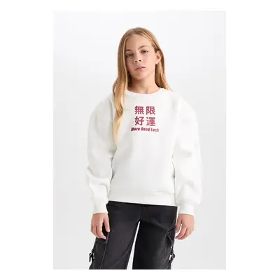 DEFACTO Girl Relax Fit Crew Neck Printed Sweatshirt