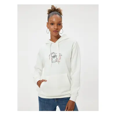 Koton Oversize Hooded Sweatshirt Kangaroo Pocket Detailed Printed Ribbon