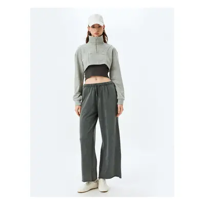 Koton Faded Effect Tied Waist Cotton Wide Leg Sweatpants