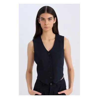 DEFACTO V Neck Striped Buttoned Blazer Vest