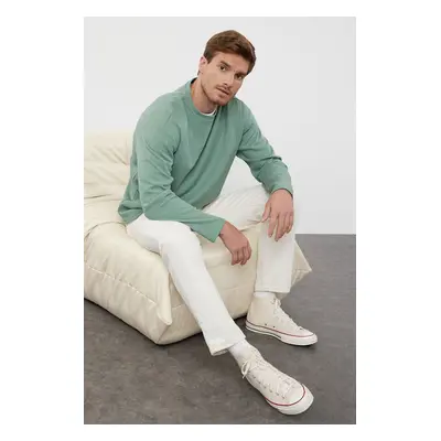 Trendyol Mint Oversize/Wide Cut Stitch Detail Textured Crew Neck T-Shirt