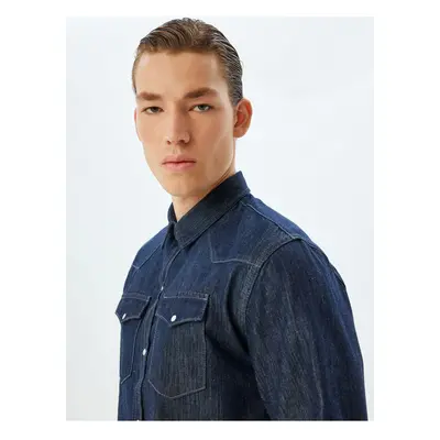 Koton Denim Shirt Jacket Flap Pocket Detail Cotton