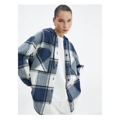 Koton Lumberjack Shirt Jacket Oversize Hooded Pocket Double Fabric