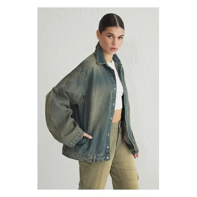 Trendyol Blue Wash Effect Vintage Oversized Denim Jacket