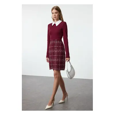 Trendyol Burgundy Plaid / Checkered Woven Dress