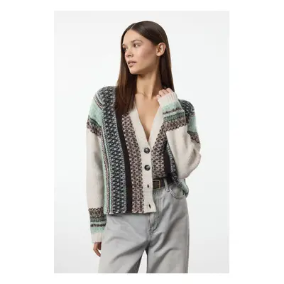 Trendyol Ecru Wide Pattern Soft Textured Patterned Knitwear Cardigan