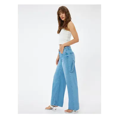 Koton Low Waist Denim Trousers with Pocket Detail - Loose Straight Fit Jeans