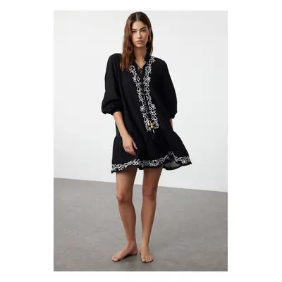 Trendyol Black Mini Woven Embroidered Beach Dress