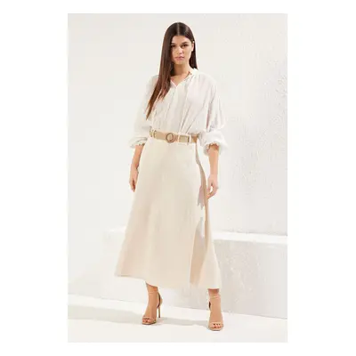 Trendyol Beige Belt Detailed Linen Look Maxi Length A-line Maxi Length Skirt