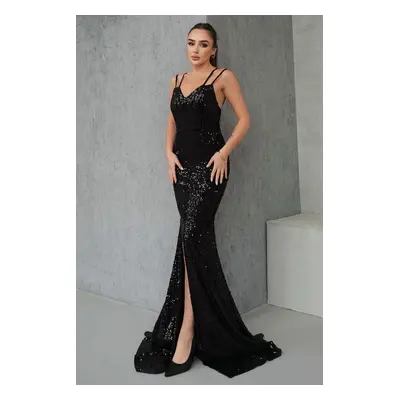 Trendyol Black Bodysitting Sequin Knitted Stylish Long Evening Dress