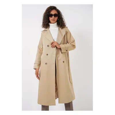 Bigdart Women's Double-breasted Long Trench Coat - Beige