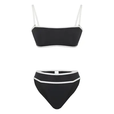 Trendyol Black and White Strapless High Waist Bikini Set