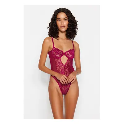 Trendyol Fuchsia Lace Window/Cut Out Detailed Snap Body