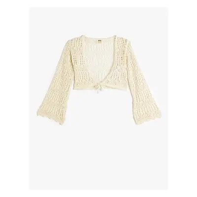 Koton Crop Openwork Cardigan V-Neck Long Sleeve