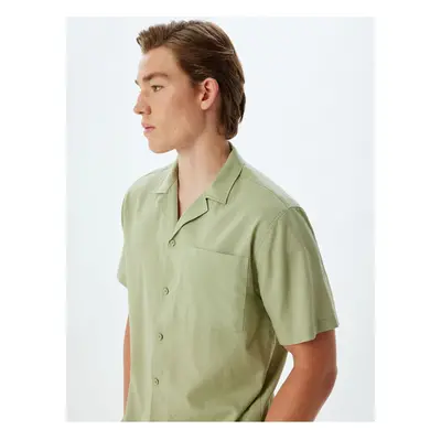 Koton Linen Blend Shirt Short Sleeve Basic Pocket Detail