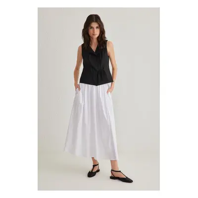 Trendyol White Flared Maxi Elastic Waist Skirt