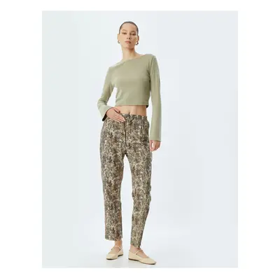 Koton Viscose Snakeskin Look Carrot Trousers with Tied Waist