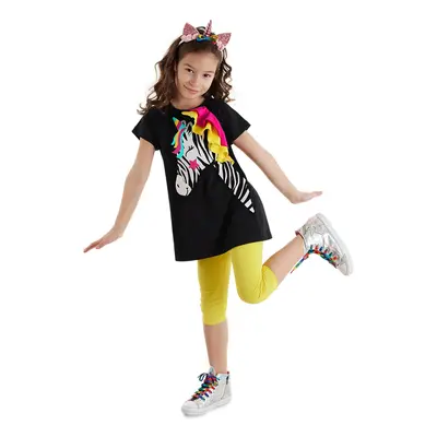 Denokids Zebracorn Black Yellow Ruffle Girl's Summer T-Shirt Tunic Tights Set