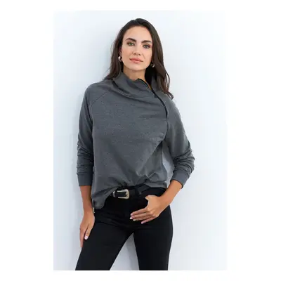 Cool & Sexy Women's Anthracite Zippered Sweatshirt TF11