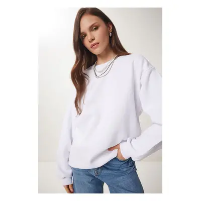 Happiness İstanbul Women's White Raised Basic Sweatshirt