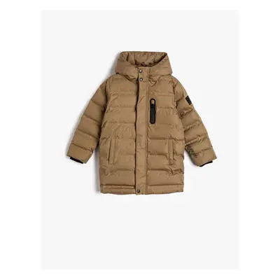 Koton Long Down Jacket Fleece Lined Quilted Hooded Wind Cap