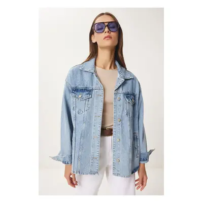 Happiness İstanbul Women's Light Blue Boyfriend Denim Jacket