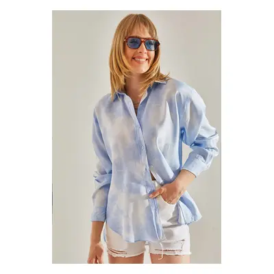 Bianco Lucci Women's Baby Blue Jacquard Self-patterned Shirt