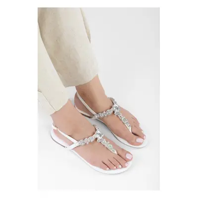 Shoeberry Women's Ellin White Stone Slippers & Sandals