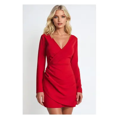 Trend Alaçatı Stili Women's Red Double Breasted Collar Sandy Dress