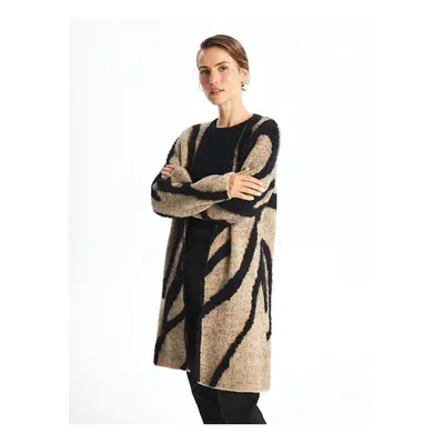 LC Waikiki Shawl Collar Patterned Long Sleeve Women's Plush Cardigan