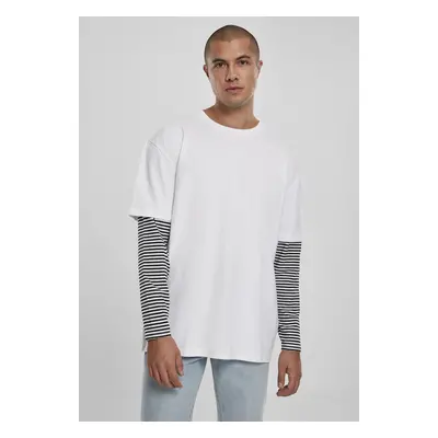 Oversized Double Layer Striped LS Tee White