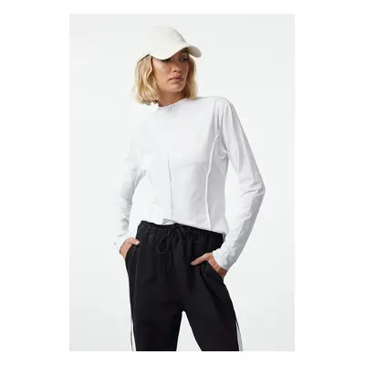 Trendyol White Micro Stitching and Reflective Print Detailed Sports Knitted Top/Blouse