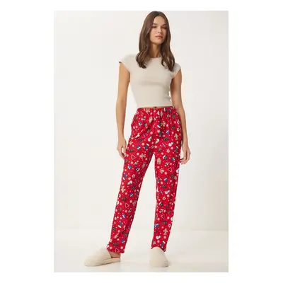 Happiness İstanbul Women's Red White Patterned Soft Texture Knitted Pajama Bottoms