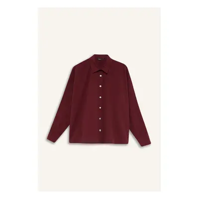 DEFACTO Oversize Wide Pattern Poplin Basic Plain Long Sleeve Shirt