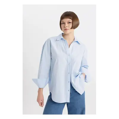 DEFACTO Oversize Wide Pattern Poplin Long Sleeve Shirt