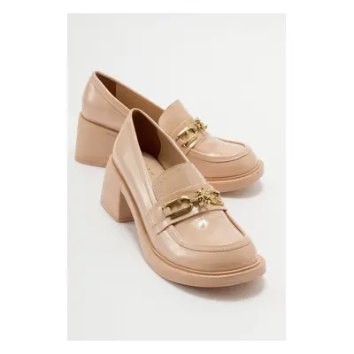 LuviShoes OMERA Beige Patent Leather Women's Shoes