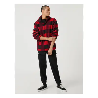 Koton Checkered Sweatshirt High Neck Half Zipper Pocket Detailed