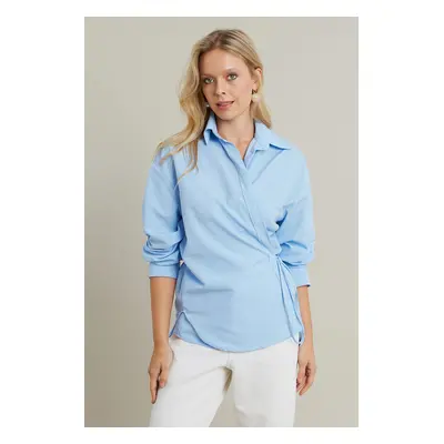 Cool & Sexy Women's Baby Blue Tie Detail Shirt